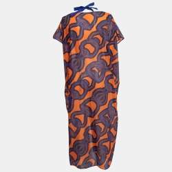 Hermes Blue/Orange Printed Cotton Beach Kaftan One Size