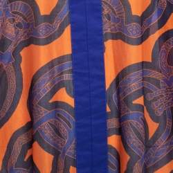 Hermes Blue/Orange Printed Cotton Beach Kaftan One Size