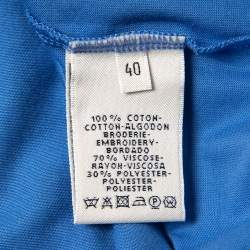 Pre Owned Hermes Blue Cotton Embroidered Pocket Detail T-Shirt Dress M