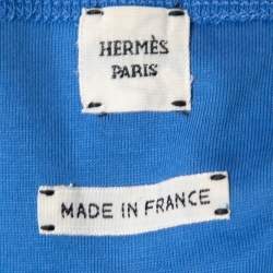 Pre Owned Hermes Blue Cotton Embroidered Pocket Detail T-Shirt Dress M