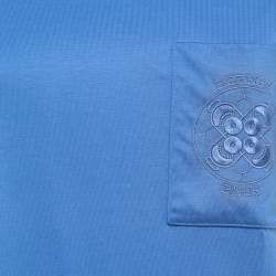 Pre Owned Hermes Blue Cotton Embroidered Pocket Detail T-Shirt Dress M