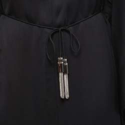 Hermes Black Crepe Cape Effect Belted Midi Dress M