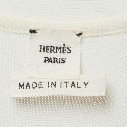 Hermes Cream Knit Button Front Fringed Sleeveless Cardigan S