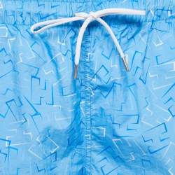Pre Owned Hermes Blue Printed Nylon Swimming Shorts M