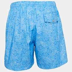 Pre Owned Hermes Blue Printed Nylon Swimming Shorts M