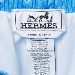 Pre Owned Hermes Blue Printed Nylon Swimming Shorts M