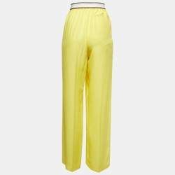 Hermès Yellow Silk Elasticized Waist Wide Leg Pants M