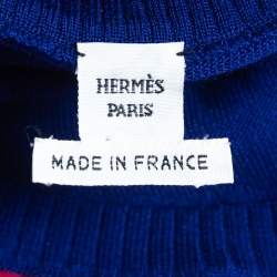 Pre Owned Hermes Red/Blue Silk & Cashmere Knit Belted Asymmetric Dress M
