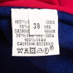 Pre Owned Hermes Red/Blue Silk & Cashmere Knit Belted Asymmetric Dress M