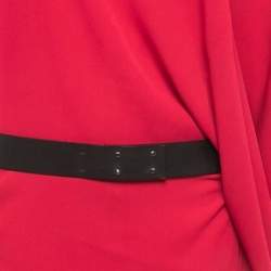 Pre Owned Hermes Red/Blue Silk & Cashmere Knit Belted Asymmetric Dress M