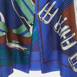 Hermès  Blue Printed Silk Twill Kaftan Dress M