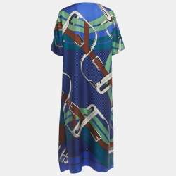 Hermès  Blue Printed Silk Twill Kaftan Dress M