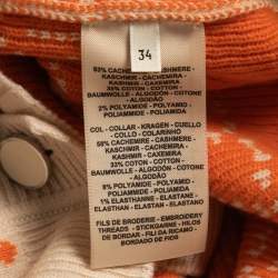 Hermès Cream/Orange Embroidered Cashmere Blend Button Front Cardigan S