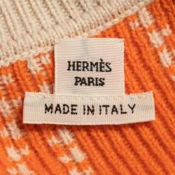 Hermès Cream/Orange Embroidered Cashmere Blend Button Front Cardigan S