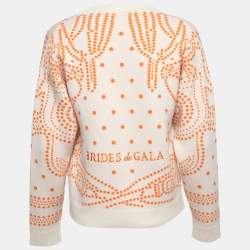Hermès Cream/Orange Embroidered Cashmere Blend Button Front Cardigan S