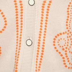 Hermès Cream/Orange Embroidered Cashmere Blend Button Front Cardigan S