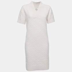 Pre Owned Hermès Pink Logo Knit Jacquard Mini Dress S