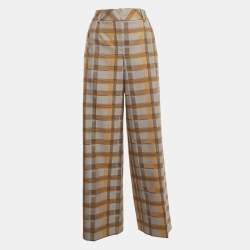 Hermes Grey/Multicolor Checked Patterned Wool Trousers M