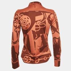 Pre Owned Hermes Red/Brown Printed Jersey Shirt S