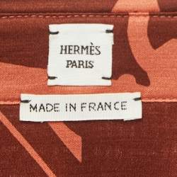 Pre Owned Hermes Red/Brown Printed Jersey Shirt S
