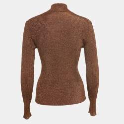مملوكة مسبقًا Hermès Brown Lurex Knit Turtle Neck Long Sleeve Top M