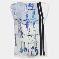 Hermès Cream Print Silk Knit Sleeveless Top M