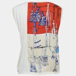 Hermès Cream Print Silk Knit Sleeveless Top M