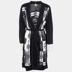 Hermes Black/White Printed Silk & Knit Belted Cardigan M