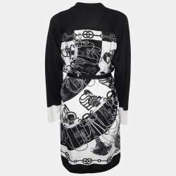 Hermes Black/White Printed Silk & Knit Belted Cardigan M
