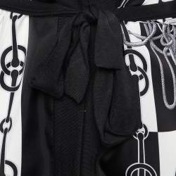 Hermes Black/White Printed Silk & Knit Belted Cardigan M