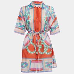 Hermès Multicolor Printed Cotton Canoe Pareo Tunic Dress S