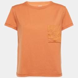 Hermes Orange Cotton Embroidered Pocket Short Sleeve T-Shirt M