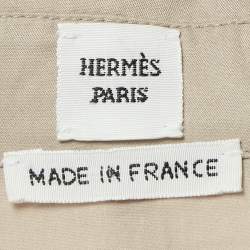 Pre Owned Hermès  Beige Logo Embroidered Cotton Belted Midi Shirt Dress M