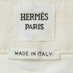 Pre Owned Hermès Beige Embroidered Denim Mini Skirt M