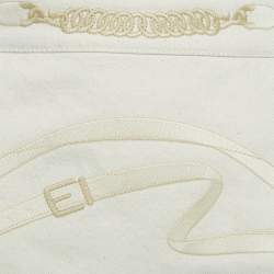 Pre Owned Hermès Beige Embroidered Denim Mini Skirt M