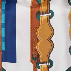 Pre Owned Hermes Navy Blue Coaching Print Silk & Knit Crew Neck Top S