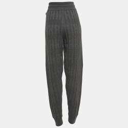 Hermes Grey Patterned Wool Blend Knit Drawstring Joggers L