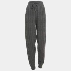 Hermes Grey Patterned Wool Blend Knit Drawstring Joggers L