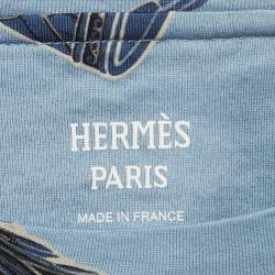 Pre Owned Hermès Blue Printed Cotton Crew Neck T-Shirt S