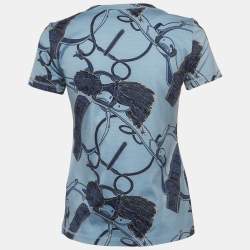 Pre Owned Hermès Blue Printed Cotton Crew Neck T-Shirt S