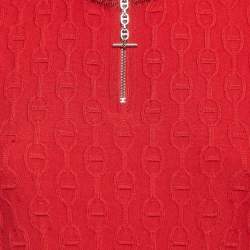 Hermès Red Textured Knit  Chaines d' Ancre Zipper Top S