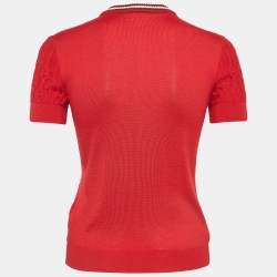 Hermès Red Textured Knit  Chaines d' Ancre Zipper Top S