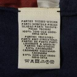 Hermès Navy Blue Print Silk and Cashmere Knit Sleeveless Buttoned Cardigan M