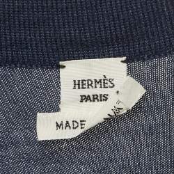 Hermès Navy Blue Print Silk and Cashmere Knit Sleeveless Buttoned Cardigan M
