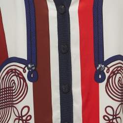 Hermès Navy Blue Print Silk and Cashmere Knit Sleeveless Buttoned Cardigan M
