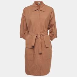 Hermès Light Brown Cotton Belted Short Dress S