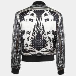 Hermès Black Print Silk Satin Zip Front Biker Jacket S