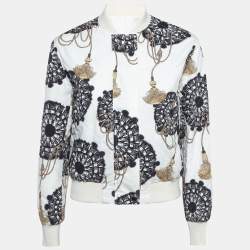 Hermes White Print Cotton Zip Front Biker Jacket S