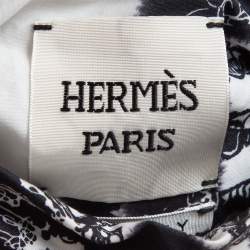 Hermes White Print Cotton Zip Front Biker Jacket S