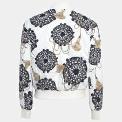 Hermes White Print Cotton Zip Front Biker Jacket S